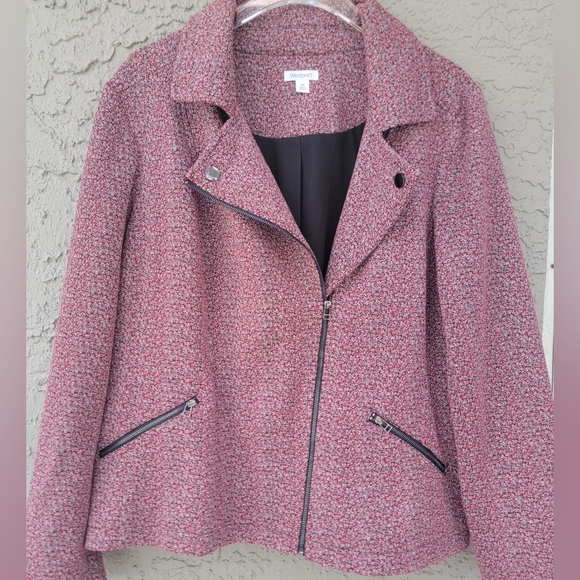 Westport plus size fully zipped moto red & black speckles jacket blazer size 2X - Picture 5 of 9